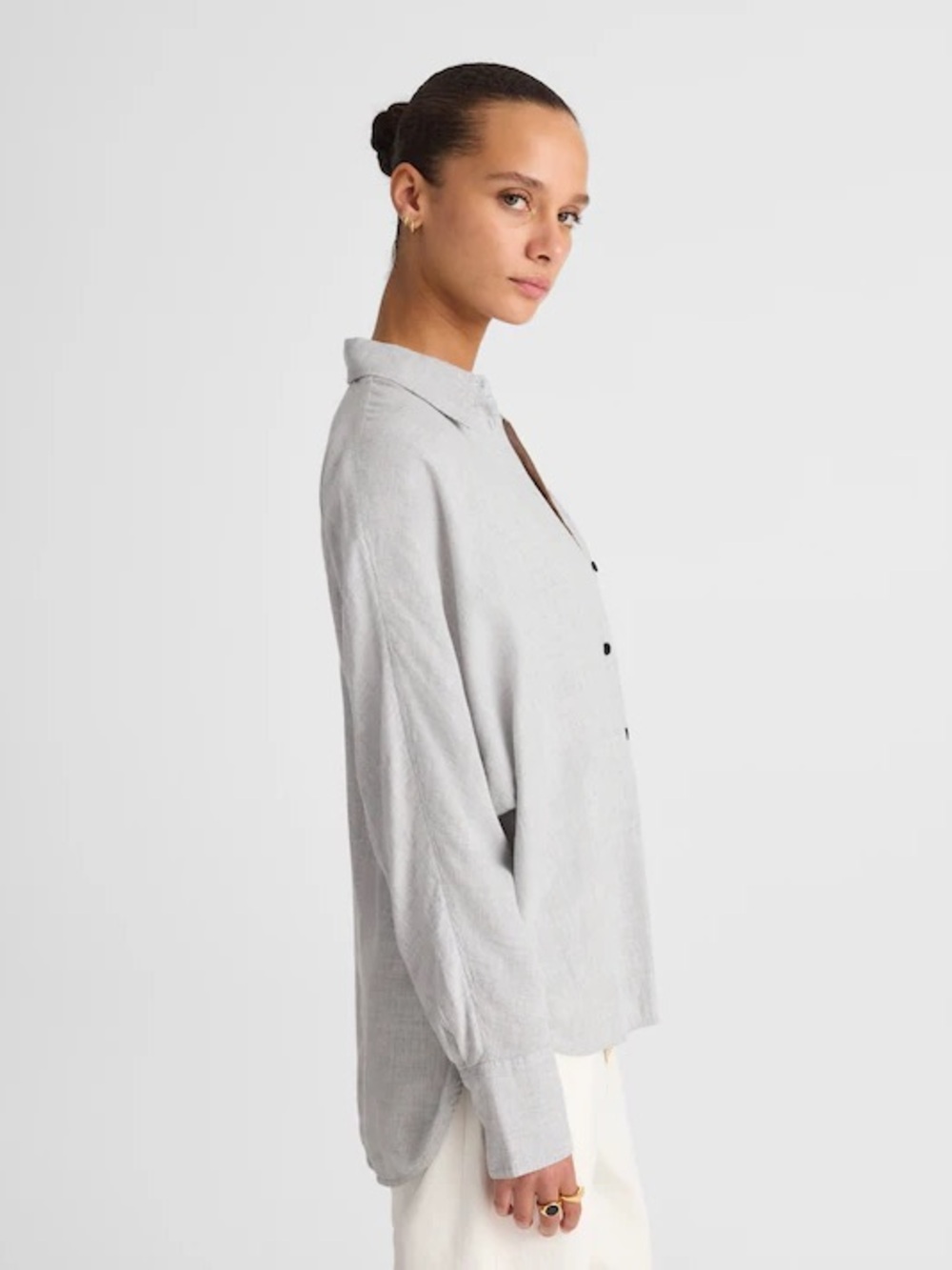NWT! Madewell - Heathered Flannel Dolman Button-Up Shirt - Grey - Size Small